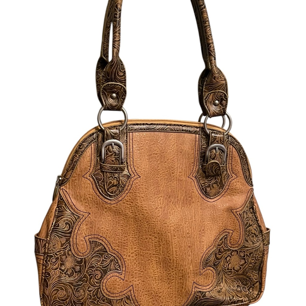 Elegant Brown saddle Paisley Design Handbag